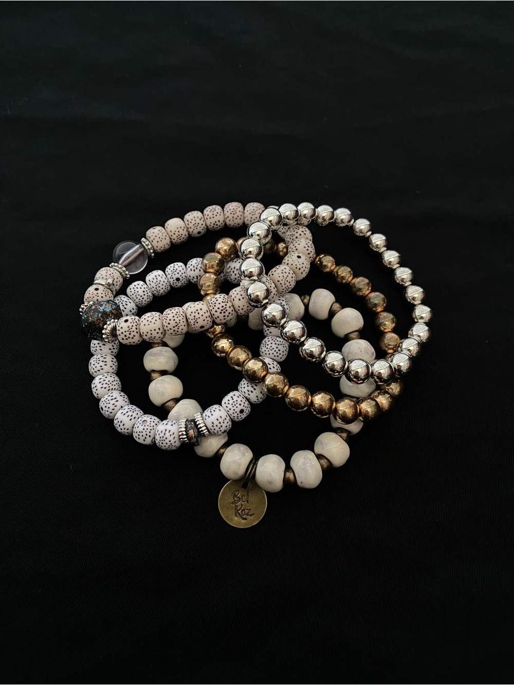 Bèl Kòz + 4 Unbranded Piece Boho Stacking Set of Stone/Faux Stone Bracelets - Picture 2 of 2
